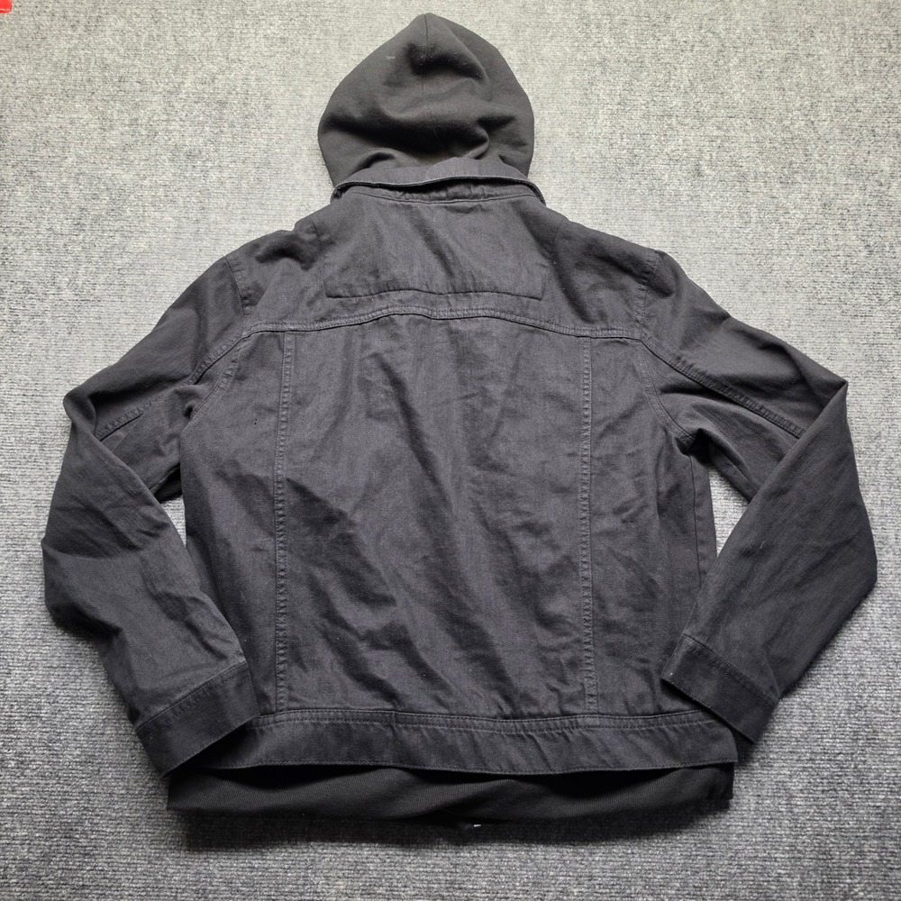 Sun + Stone Mens XL Black Hooded Trucker Jacket Layered Look Full Zip Jacket - Picture 9 of 10